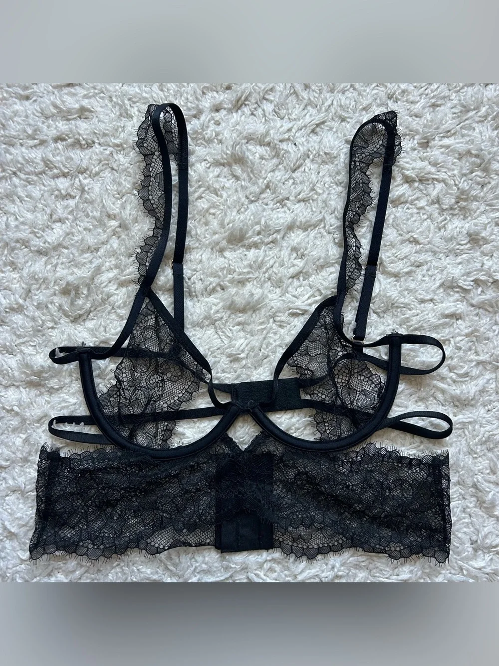 NWOT Bare Necessities black strappy lace longline cutout bralette bra lingerie